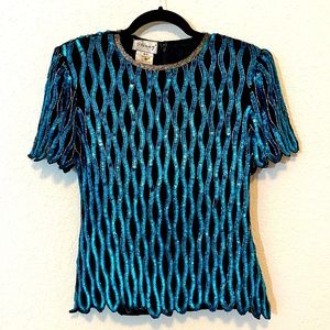 Vintage 80s Silk Sequined Top